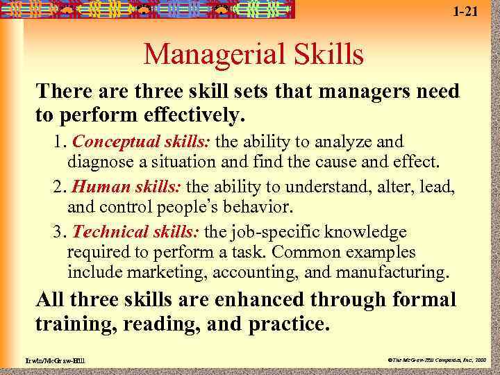 1 -21 Managerial Skills There are three skill sets that managers need to perform