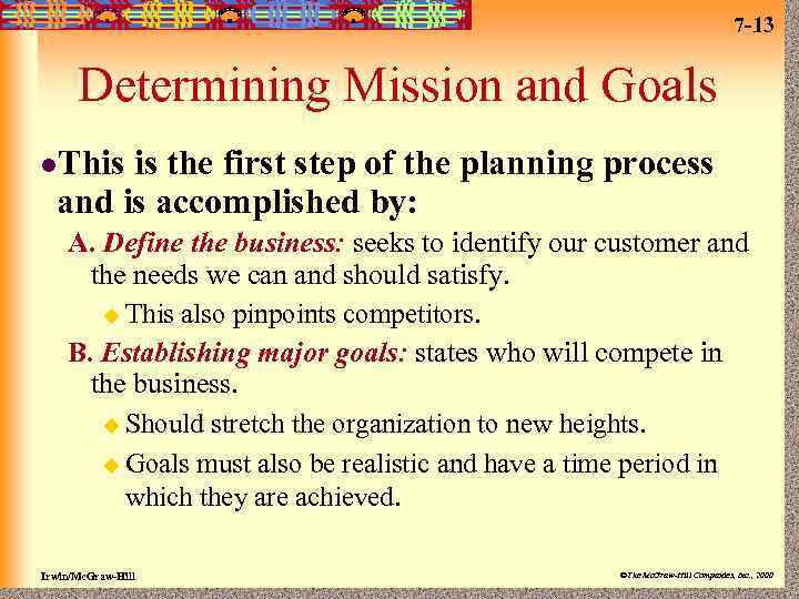 7 -13 Determining Mission and Goals l. This is the first step of the