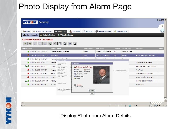 Photo Display from Alarm Page Display Photo from Alarm Details 
