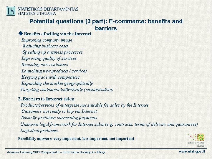 Potential questions (3 part): E-commerce: benefits and barriers u. Benefits of selling via the