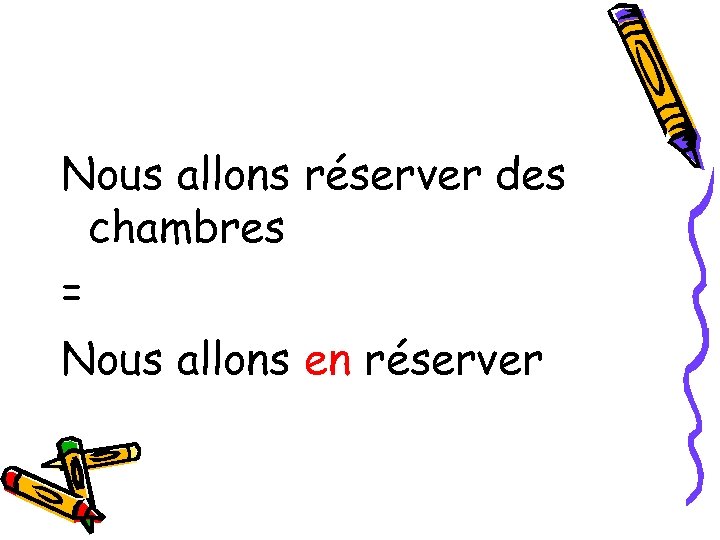 Nous allons réserver des chambres = Nous allons en réserver 