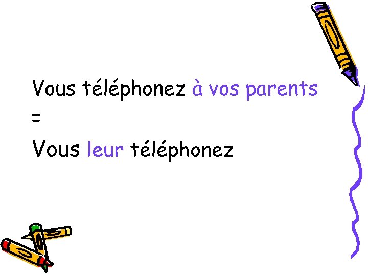 Vous téléphonez à vos parents = Vous leur téléphonez 