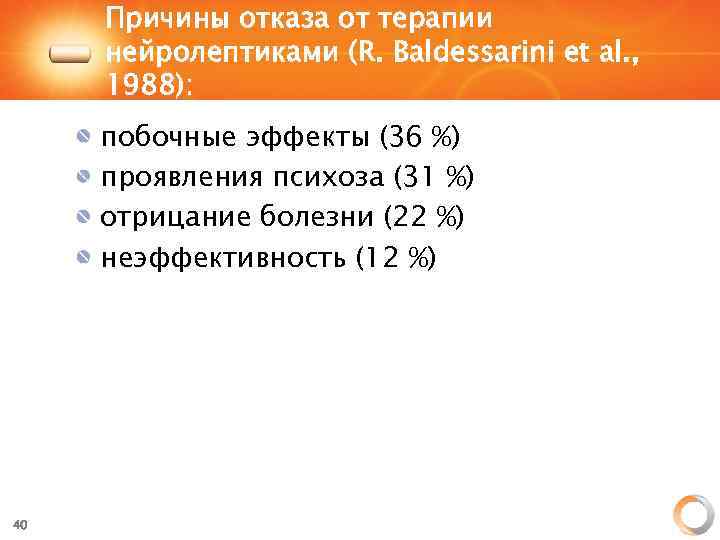 Причины отказа от терапии нейролептиками (R. Baldessarini et al. , 1988): побочные эффекты (36