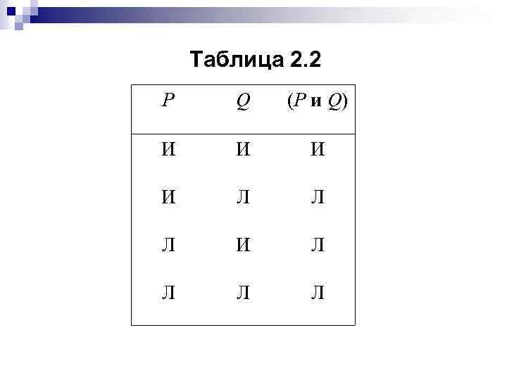 Таблица 2. 2 P Q (P и Q) И И Л Л Л И