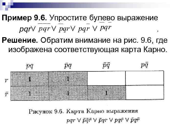 Пример 9. 6. Упростите булево выражение pqr. Решение. Обратим внимание на рис. 9. 6,