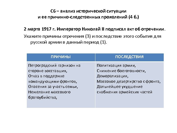 С 6 – анализ исторической ситуации и ее причинно-следственных проявлений (4 б. ) 2
