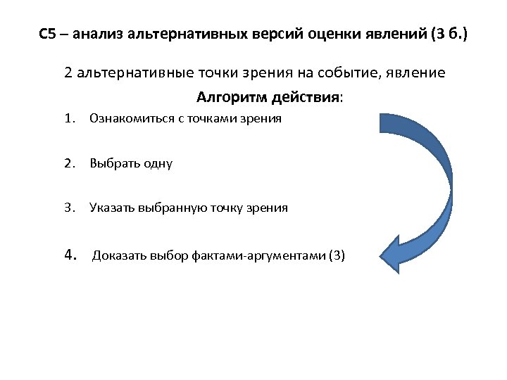 С 5 – анализ альтернативных версий оценки явлений (3 б. ) 2 альтернативные точки