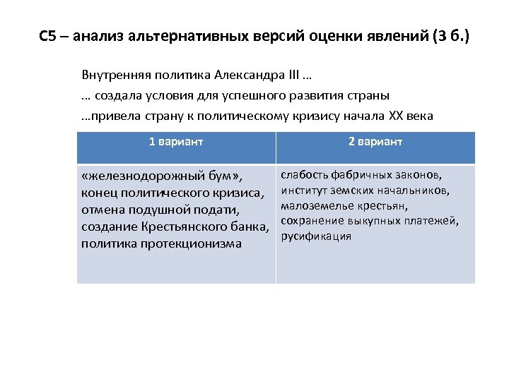 С 5 – анализ альтернативных версий оценки явлений (3 б. ) Внутренняя политика Александра