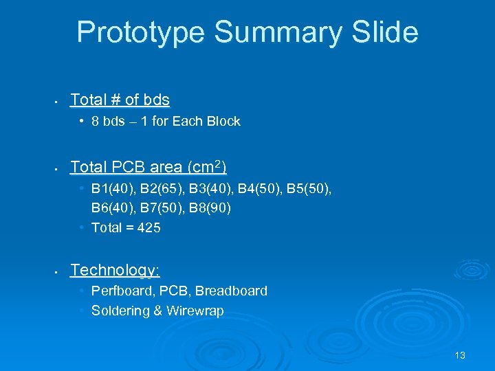 Prototype Summary Slide • Total # of bds • 8 bds – 1 for