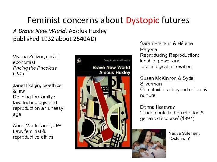 Feminist concerns about Dystopic futures A Brave New World, Adolus Huxley published 1932 about