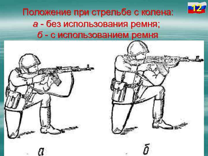 Положение при стрельбе с колена: а - без использования ремня; б - с использованием