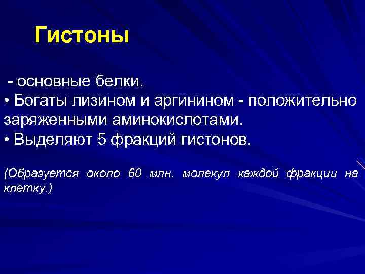 Гистоны - основные белки. • Богаты лизином и аргинином - положительно заряженными аминокислотами. •