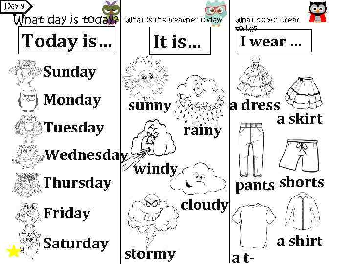 Day 9 What day is today? What is the weather today? Today is… It