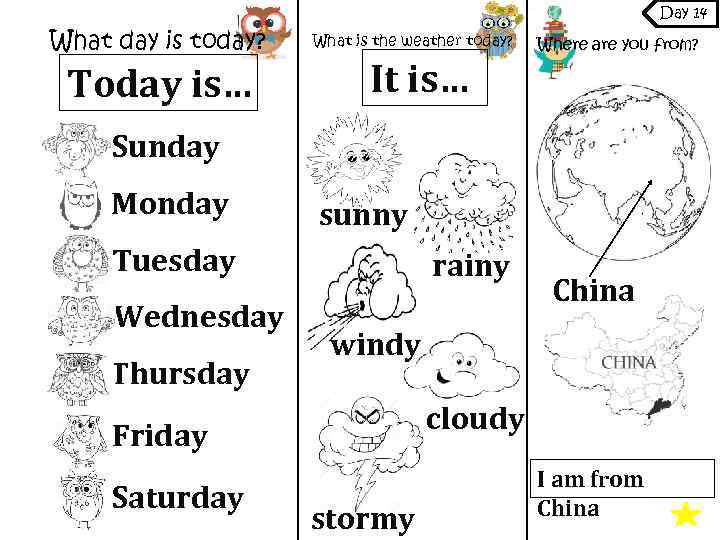 Day 14 What day is today? Today is… What is the weather today? It