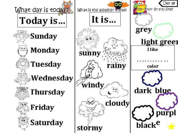 Day 18 What day is today? Today is… What is the weather today? It