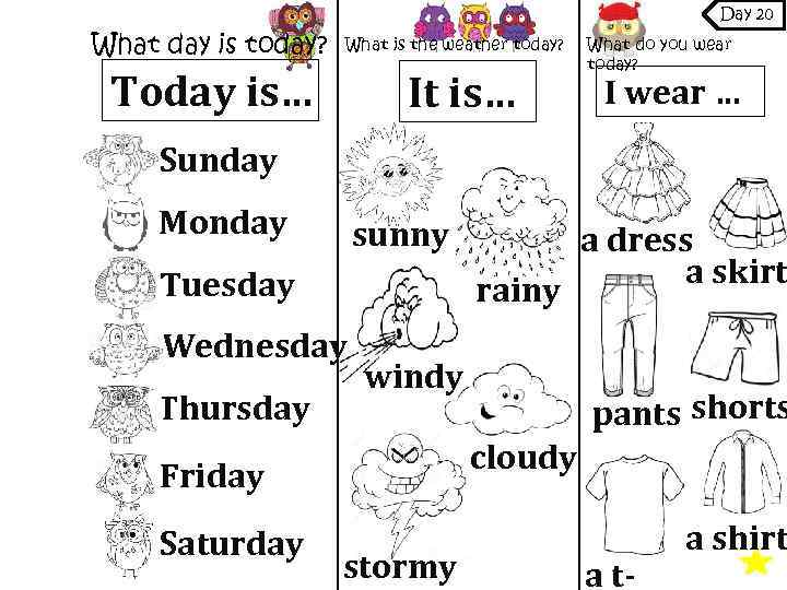 Day 20 What day is today? What is the weather today? Today is… It