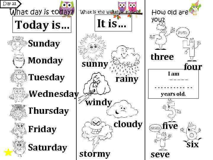 Day 21 What day is today? Today is… What is the weather today? It
