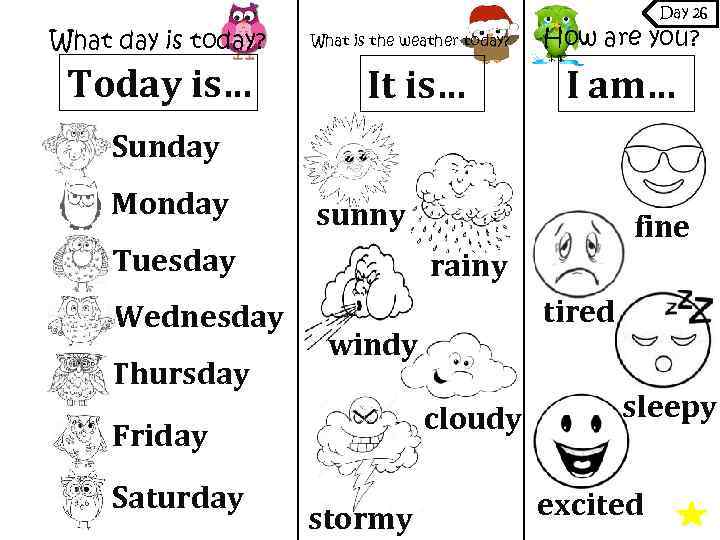 Day 26 What day is today? Today is… What is the weather today? It