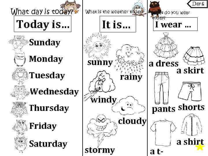 Day 6 What day is today? Today is… What is the weather today? It