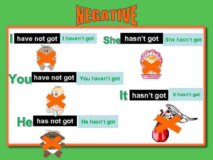 I have not got I haven’t got You have not got She hasn’t got