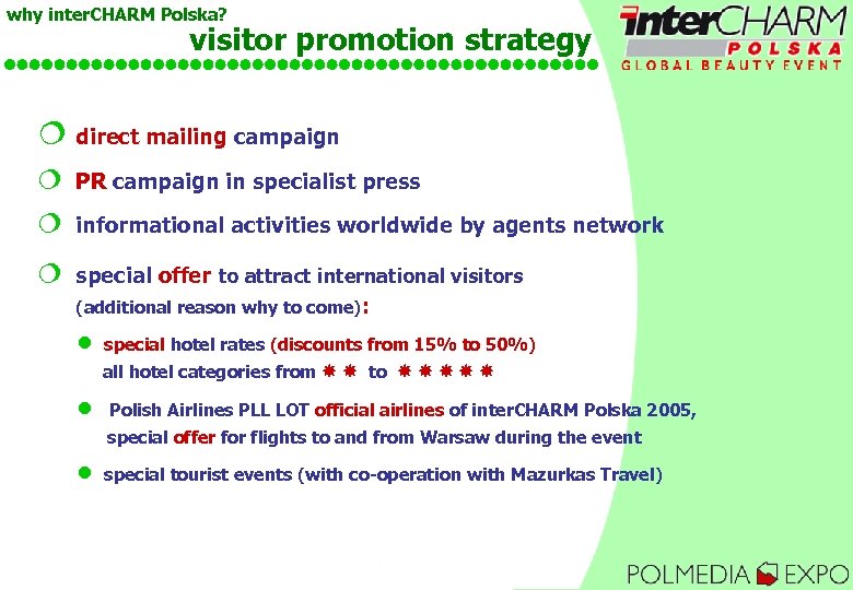 why inter. CHARM Polska? visitor promotion strategy ¦ direct mailing campaign ¦ PR campaign