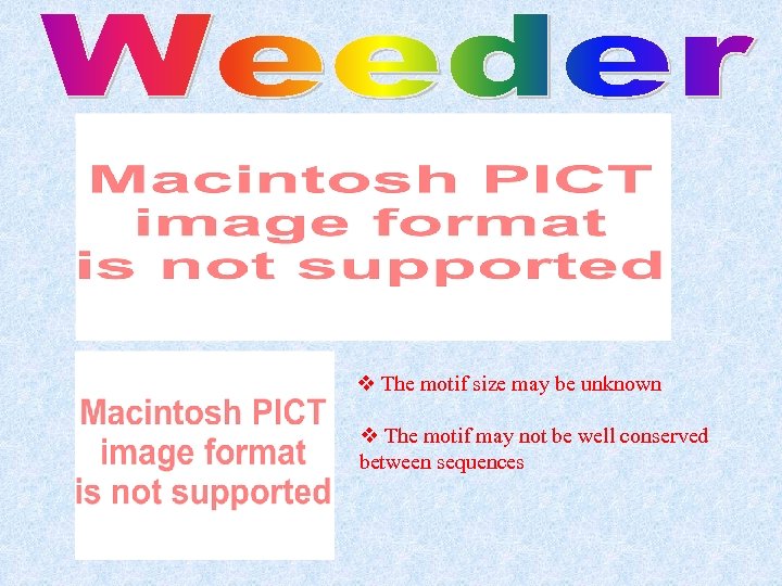 v The motif size may be unknown v The motif may not be well