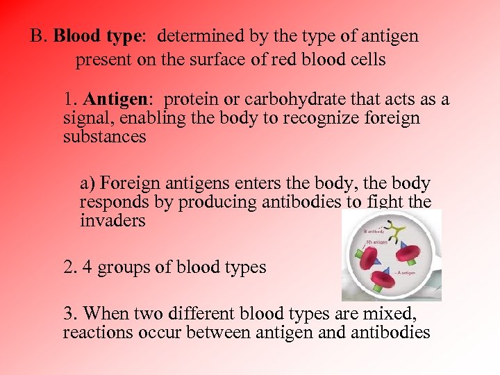 B. Blood type: determined by the type of antigen present on the surface of