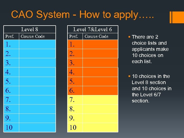 CAO System - How to apply…. . Level 8 Pref. 1. 2. 3. 4.