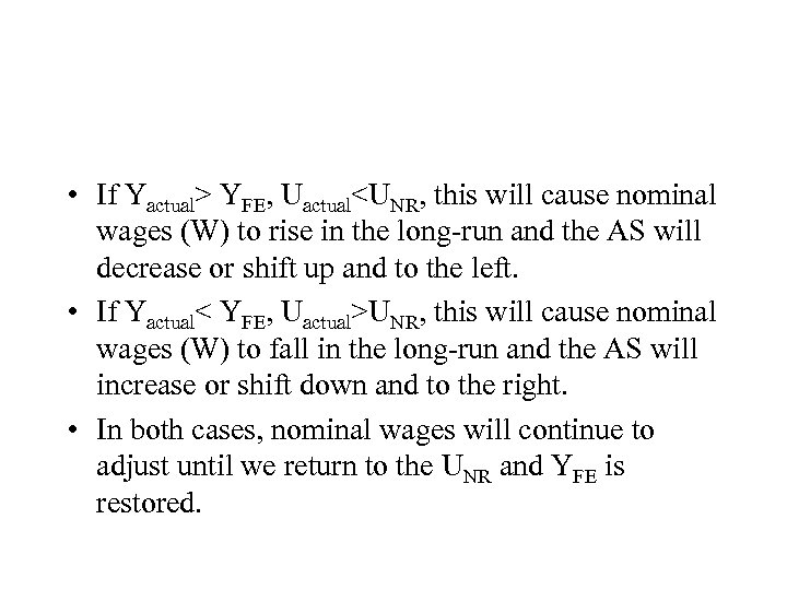  • If Yactual> YFE, Uactual<UNR, this will cause nominal wages (W) to rise