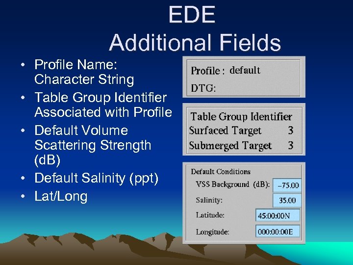 EDE Additional Fields • Profile Name: Character String • Table Group Identifier Associated with