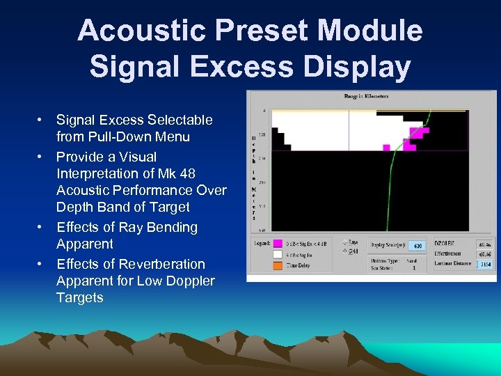 Acoustic Preset Module Signal Excess Display • • Signal Excess Selectable from Pull-Down Menu