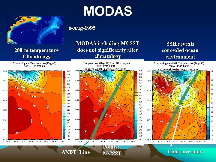 MODAS 6 -Aug-1995 200 m temperature Climatology MODAS including MCSST does not significantly alter