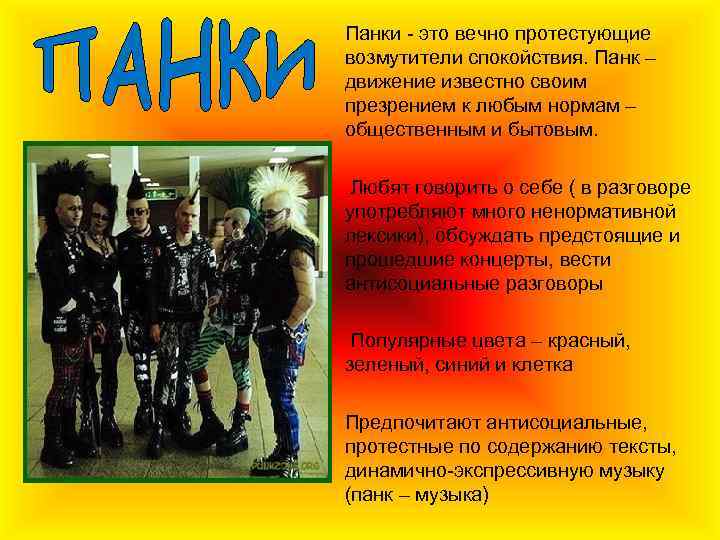 Панки - это вечно протестующие возмутители спокойствия. Панк – движение известно своим презрением к