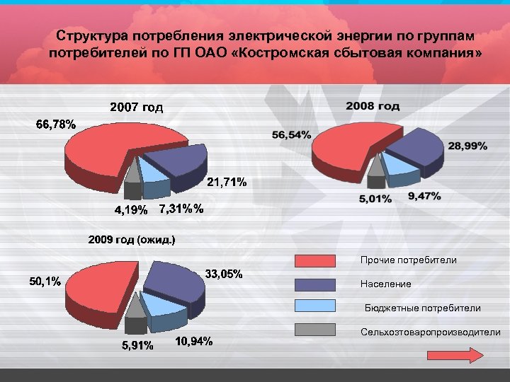 Структура потребления электрической энергии по группам потребителей по ГП ОАО «Костромская сбытовая компания» Прочие
