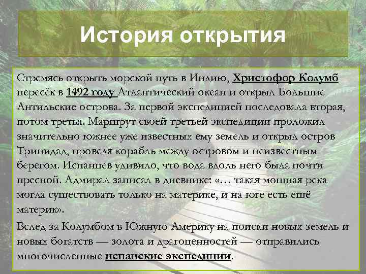История открытия Стремясь открыть морской путь в Индию, Христофор Колумб пересёк в 1492 году