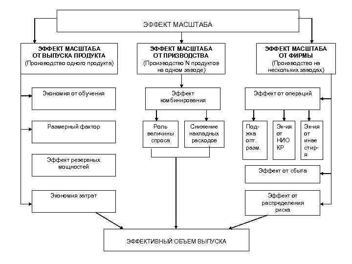 ЭФФЕКТ МАСШТАБА ОТ ВЫПУСКА ПРОДУКТА (Производство одного продукта) Экономия от обучения Размерный фактор ЭФФЕКТ