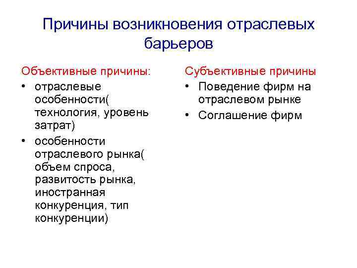 Особенности экономики отрасли. Классификация отраслевых барьеров. Причины возникновения барьеров. Направления отраслевого рынка. Причины возникновения теории отраслевых рынков.