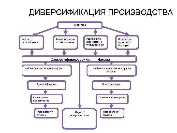 ДИВЕРСИФИКАЦИЯ ПРОИЗВОДСТВА ПРИЧИНЫ Эффект от разнообразия Снижение риска хозяйствования Возможности перекрестного субсидирования Диверсифицированная На