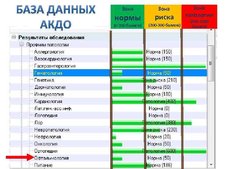 Зона нормы (0 -200 баллов) Зона риска (200 -300 баллов) Зона патологии (300 -1000