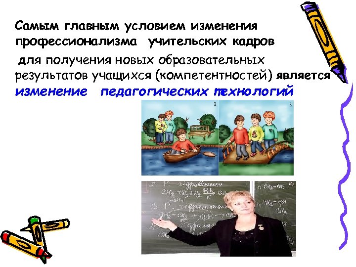 Самым главным условием изменения профессионализма учительских кадров для получения новых образовательных результатов учащихся (компетентностей)
