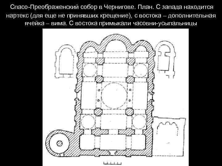  Спасо-Преображенский собор в Чернигове. План. С запада находится нартекс (для еще не принявших