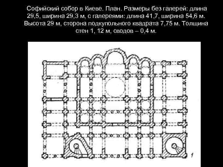  Софийский собор в Киеве. План. Размеры без галерей: длина 29, 5, ширина 29,