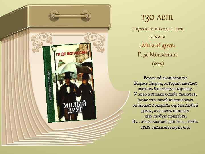 130 лет со времени выхода в свет романа «Милый друг» Г. де Мопассана (1885)