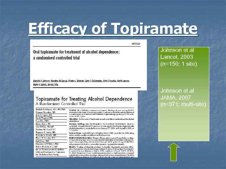 Efficacy of Topiramate Johnson et al Lancet, 2003 (n=150; 1 site) Johnson et al