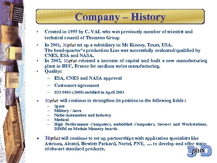 Company – History • • Created in 1995 by C. VAL who was previously