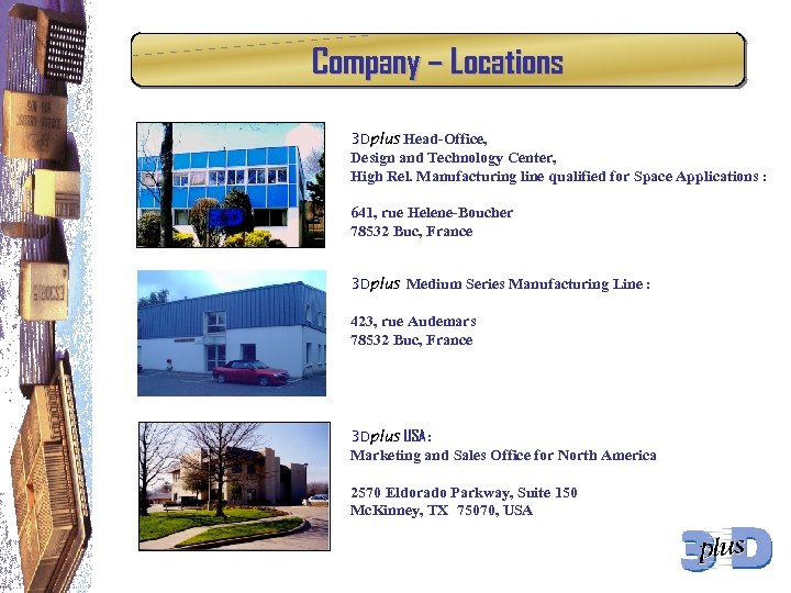 Company – Locations 3 Dplus Head-Office, Design and Technology Center, High Rel. Manufacturing line