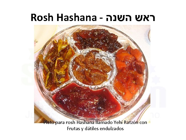 Rosh Hashana - ראש השנה Plato para rosh Hashaná llamado Yehí Ratzón con Frutas