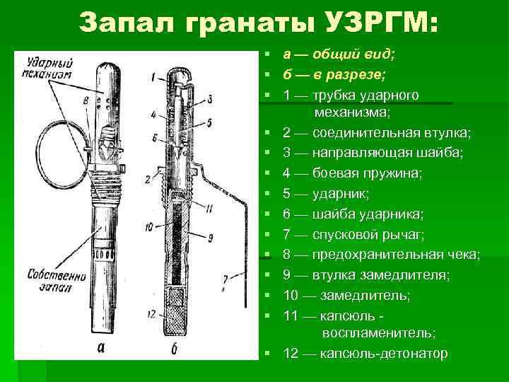 Замедлитель гранаты. Взрыватель гранаты УЗРГМ. Запал гранаты УЗРГМ, УЗРГМ-2. Унифицированный запал ручной гранаты. Запал УЗРГМ-2 устройство.