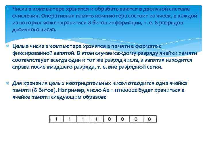 Ячейка памяти компьютера состоит. Кодирование чисел в памяти компьютера. Числа в компьютере. Двоичное кодирование чисел в ПК. Числовая информация в памяти компьютера хранится.