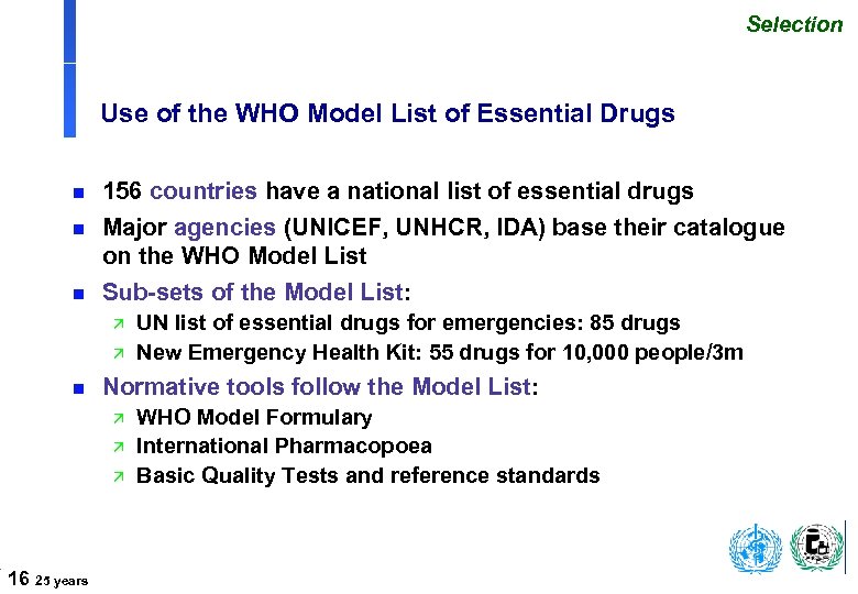 Selection Use of the WHO Model List of Essential Drugs n n n 156
